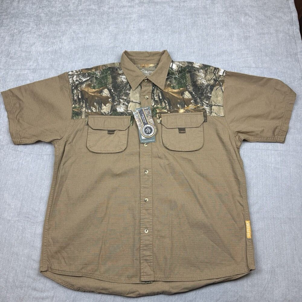 Earthletics Realtree Button Up Mens XL Camouflage Khaki Short Sleeve New